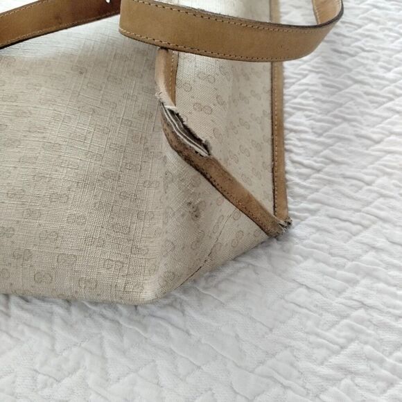 AS IS Gucci Vintage Beige Monogram Canvas Large Tote Bag with Strap - Picture 12 of 16